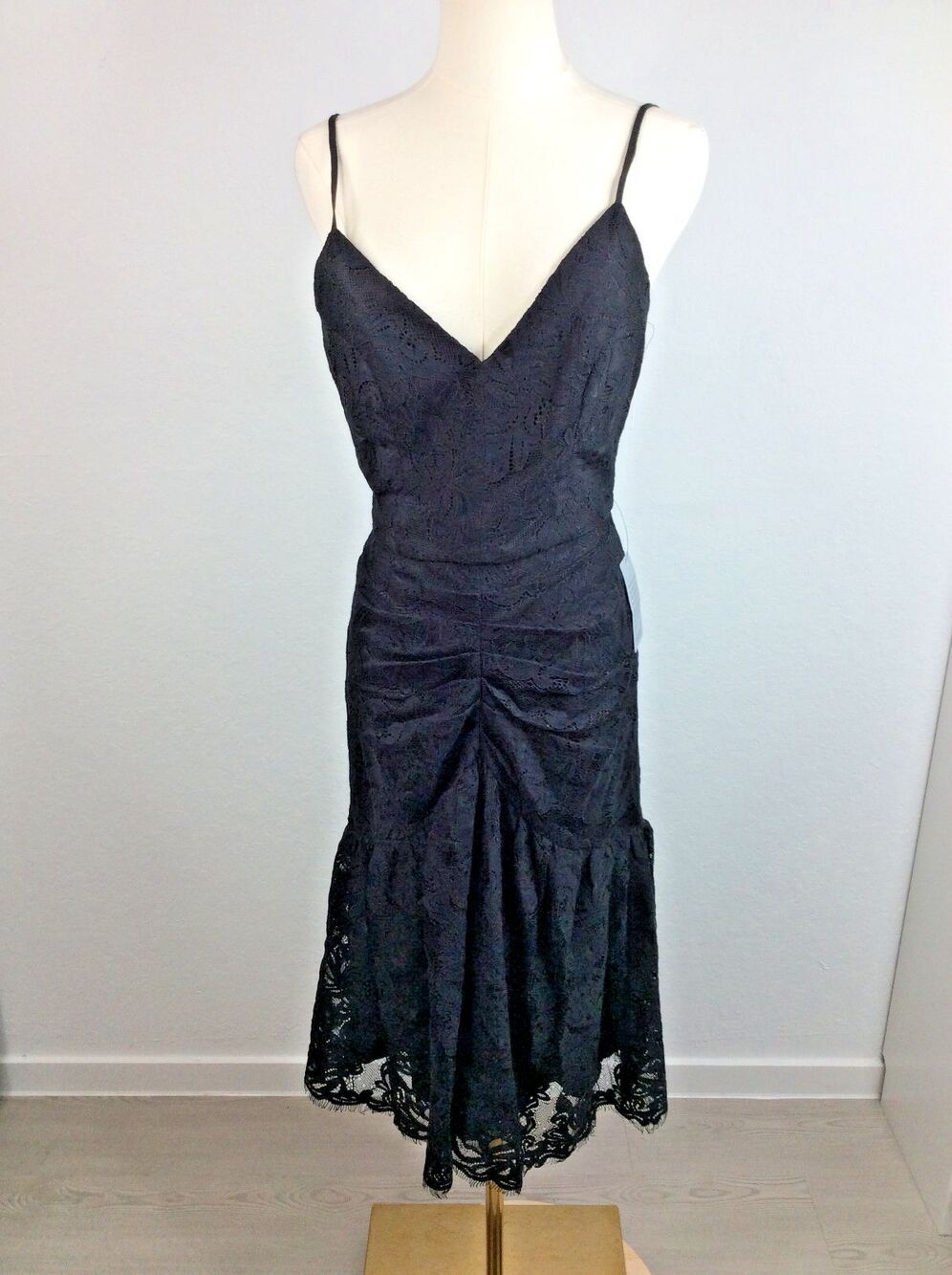 Harlyn women's Ruched Lace sleeveless Dress Black Size S $249